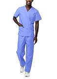 Sivvan Unisex Classic Scrub Set V-neck Top / Drawstring Pants (Available in 12 Solid Colors) - S8400 - Ceil Blue - M