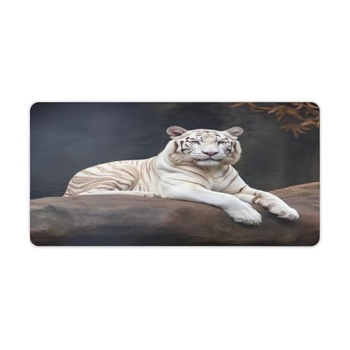 Pad Mouse Grande con Tigre Albino, Antideslizante y Resistente al Agua