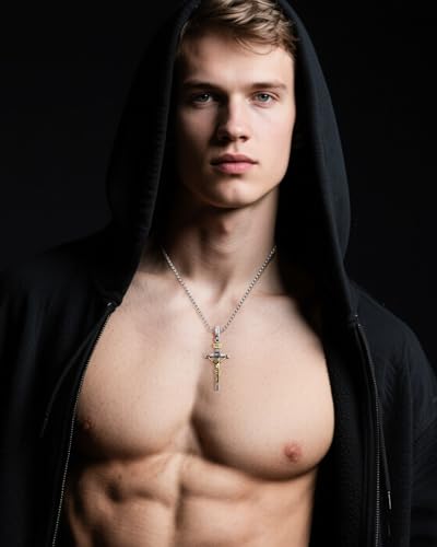 Catholic Crucifix Necklace for Men and Women, Antique Silver/Gold/Silver Gold Cross Necklace with Exquisite Jesus Pendant, 18~30" Stainless Steel Chain, Christian Jewelry Gift2