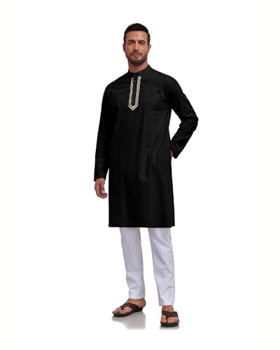 Jacansi Mens Kaftan Thobe Button Down Casual Cotton Long Sleeve Robe Linen Muslim Gown Kurta Caftan with Pocket2