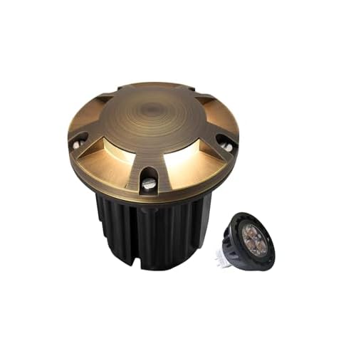 MALORY Brass Top Cover Landscape Well Lights, 12V Low Voltage Outdoor In Ground Lights,Landscape Lighting for Pathway, Driveway, Garden 1 Pack with Bu
