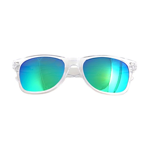 Shaderz Sunglasses Classic Clear Frame Retro 80'S Reflectivemirror Blue Olivine #TOP2