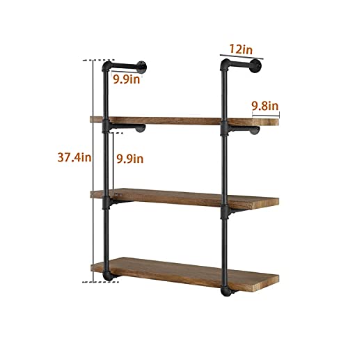 Industrial Pipe Shelving Wall Mounted Rustic Floating Shelves Iron Shelves for Wall DIY Bookshelf Brackets for Home Kitchen Office (4 Tier, 2 Pcs, 37” Tall, 12” Deep) - Thumbnail 7
