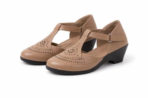 Image of Women Stylish T-Strap Sandal & Wedge Heel Shoes with Closed Toe