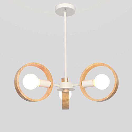 Lustre en bois clair plafonnier 3 têtes blanc 56 cm de salon
