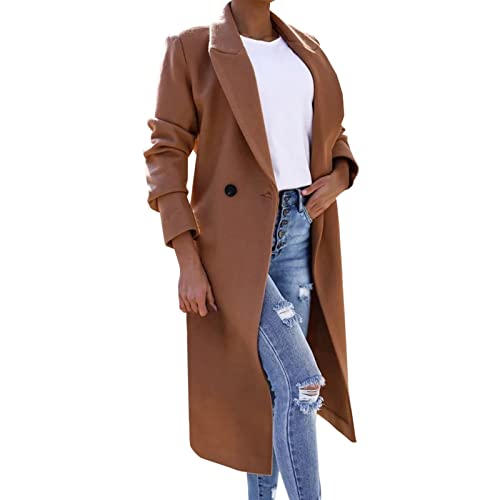Manteau en fausse laine femme trench kaki long avec ceinture taille L