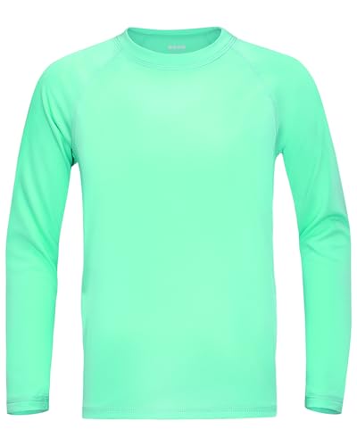 RIKUAOU Boys UPF 50+ Rash Guard Swim Shirt Kids Youth Long Sleeve Sun Protection UV Rashguard Shirts for Water Surfing Beach Green