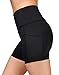 Yogalicious Ultra Soft Lightweight Hi Rise Shorts with Side Pocket - High Waist Yoga Shorts - Black - Medium