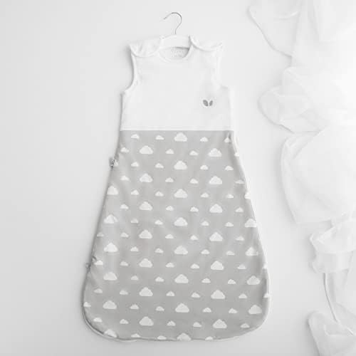 Baby Sleeping Bag 1 Tog 6-18 Months White & Grey Unisex for Girls and Boys, Soft Breathable Organic Cotton Sleep Bag With 2 Way Double Zip & Safety Poppers - Clouds