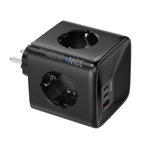 Cubo Regleta Enchufe USB 30W, Ladron Enchufes Múltiple con 4 Tomas 3250W 13 A, 2 USB-C y 1 USB-A para de iPhone 16/15/14, iPad, MacBook, Alargadera Electrica Protección Sobretension para Hogar Oficina