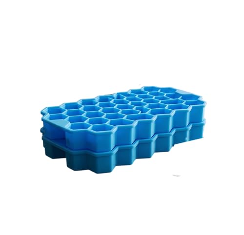 Image of Silicone Honeycomb Ice Cube Tray | 37 Cavity Flexible Freezer Mould Small Ice Cubes Tray | Soft Silicone Ice Maker for Whiskey Fridge Bar | Reusable & Lightweight - Blue & Greenn