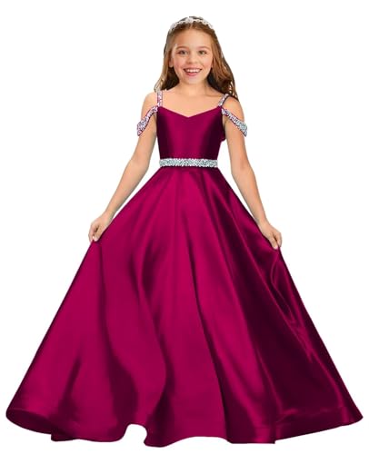 Satin Flower Girl Dresses Beaded Pageant Dress Princess Girls Long Formal Wedding Party Communion Gown4