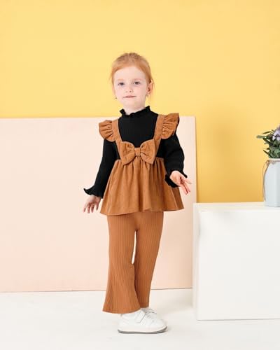 XUANHAO Baby Girl Clothes Fall Winter Infant Toddler Girl Outfits Cute Long Sleeve Ruffle Tops Flare Pants Set+Headband 3PCS3