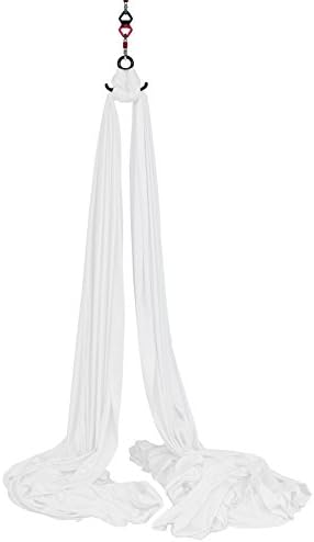 White Aerial Silks Set, Includes Hardware, Fabric and Guide for Home and Studio, (Color White, 9 Yards)