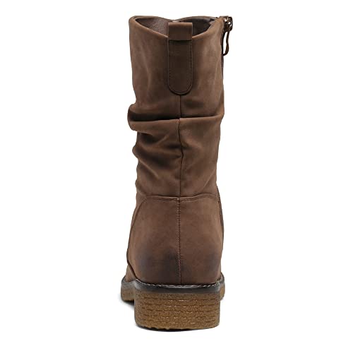 Dream Pairs Women's Dmb213 Mid Calf Combat Riding Fashion Winter Boots Tan Pu Size 9.5 #TOP25