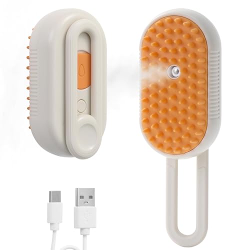 Image of 4 in 1 Cat Steam Brush for Shedding, Rechargeable Steam Cat Brush With Rotating Handle, for Massaging and Cleaning Shedding Pet Hair, for Cats Dogs(Cream)