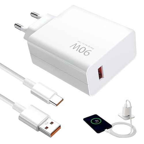 90W Presa Caricabatterie Rapido, Caricatore USB con Cavo USB C
