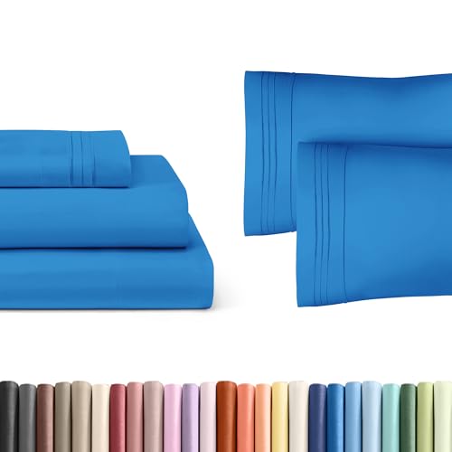 CGK Linens Denim Blue 3-Piece Sheet Set & Pillowcase Bedding Bundle (Twin Size) - Complete Twin Sheet Set & 2 Pillowcases with Deep Pockets up to 16 inches - Hotel Luxury Quality - Soft, Breathable and