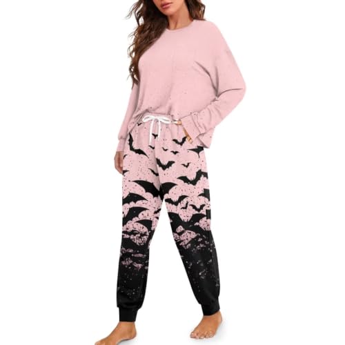 Image of Womens Lounge Set Long Sleeve Soft Pajama Sets | Casual 2 Piece Pj Outfit, Crewneck Sleepwear with Pockets, Adjustable Drawstring, Soft Comfy Fall Pajamas, Plus Size