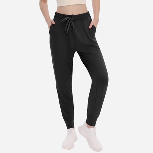 TNNZEET Women's Joggers with Pockets - High Waisted Sweatpants Tapered Leg Drawstring Lightweight Athletic Pants