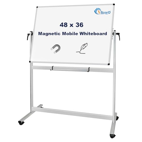 Image of XBoard Rolling Whiteboard 48x36 inch | Double-Sided Mobile Dry Erase Board Aluminium Frame for Home School Office Live Streaming