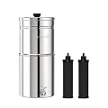 ICEPURE 2.25G Gravity-fed Water Filter System, 304 Stainless Steel Countertop System with Metal Faucet, 2 Black Carbon Filters, Reduce 99% Chlorine, Lead for Home, Camping, Travel, Emergencies