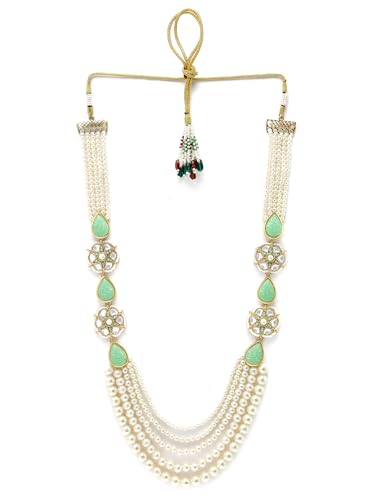 Image of Karatcart Red & Green Beaded Long Kundan Rani Haar Necklace Set for Women