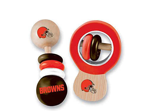 Image of BabyFanatic Wood Rattle 2 Pack - NFL Cleveland Browns - Officially Licensed Baby Toy Set