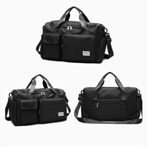 Mala de Mao Compacta de Viagem Feminina Funcional com Alca Transversal Bolsa de Viagem em Nylon Resistente com Bolso para Sapatos Ajustavel Leve e Versatil Ideal e Uso Diario (Preto)