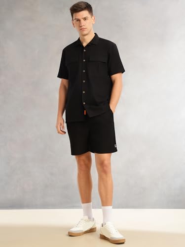 Image of Thomas Scott Men's Regular Fit 100% Cotton Co-Ord Set with Shirt Collar | Short Sleeves | Self Design