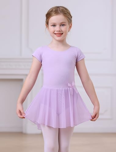 Image of MdnMd Girls Toddler Ballet Leotard with Skirted Short Sleeve Dance Gymnastic Ballerina Ballet Outfit Dress