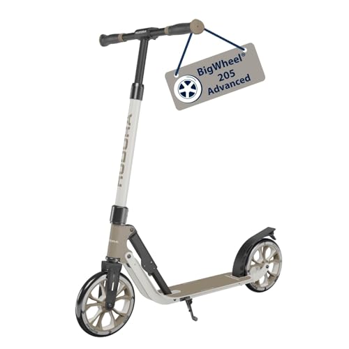 HUDORA Monopattino BigWheel 205 Advanced, ivory, Monopattino comodo in alluminio per peso fino a 100kg, Altezza regolabile e struttura pieghevole, Monopattino bambini/ragazzi e adulti
