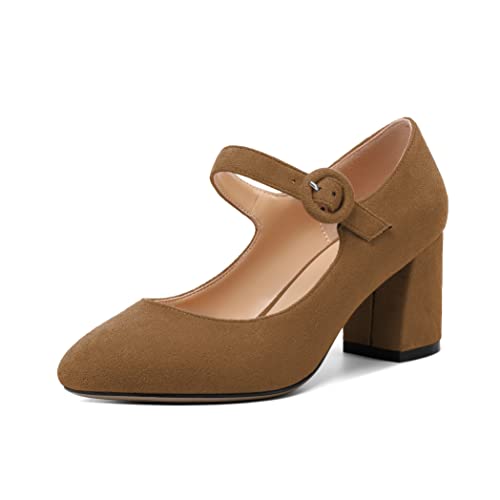 Zamikoo Women's Block Heel Mary Jane Pumps, Round Toe Chunky Mid Heels, Pumps Shoes for Office Work Church Wedding Dress 2.5 Inch