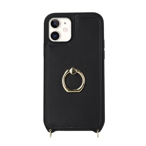 Image of for iPhone 12 Mini Case with Card Holder and Strap for Women,Crossbody Lanyard,Kickstand Ring Stand,Snap Clasp,RFID Blocking,Phone Wallet Cases 5.4 inch(Black)