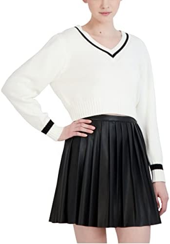 BCBGeneration Women's Fit and Flare Mini Skirt Pleated Faux Leather, Black, Large