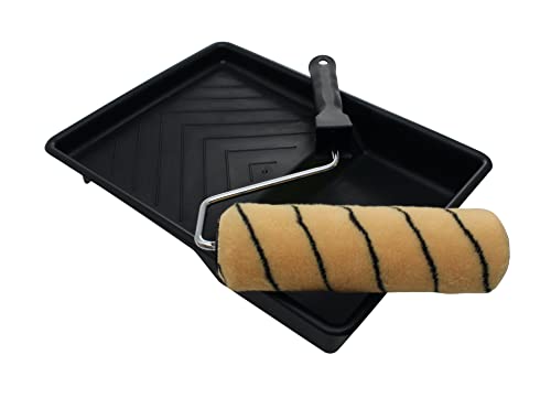 Price comparison product image ProDec 9 inch x 1.5" 3 Piece Medium Pile Woven Paint Roller,  Cage Frame and Tray Set for Painting with Emulsion and Masonry Paints on Interior and Exterior Walls and Ceilings
