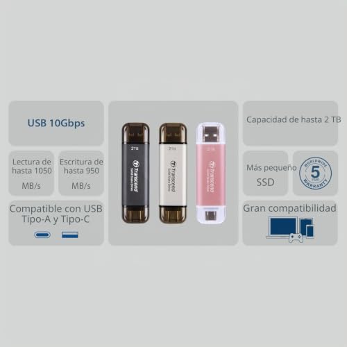 SSD Portátil 2TB Transcend ESD310S con USB Tipo-C de Alta Velocidad para PS5 5
