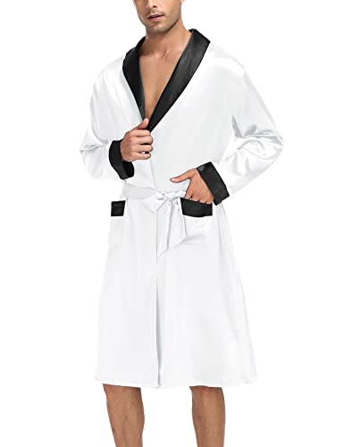 Swomog Men's Satin Robes With Shorts Lightweight Sleepwear Long Sleeve Kimono Solid Bathrobe #TOP1