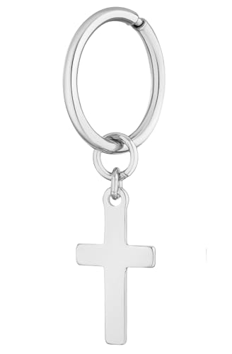 JC Boucles mono-anneau créoles en argent 925 rhodié avec boîte cadeau en forme de croix, Argent