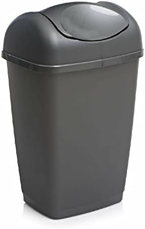 Easy Shopping® 50L Swing Top Bin Plastic Waster Paper Rubbish Recycle Bin Home Office Kitchen Room (Grey/Silver)