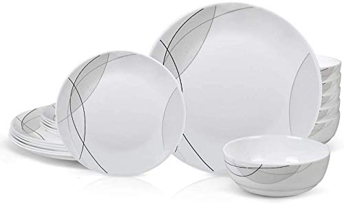 DANMERS 18-Piece Kitchen Dinnerware SetPlatesBowlsBreak and Chip ResistantDish Sets Service for 6Simple Lines