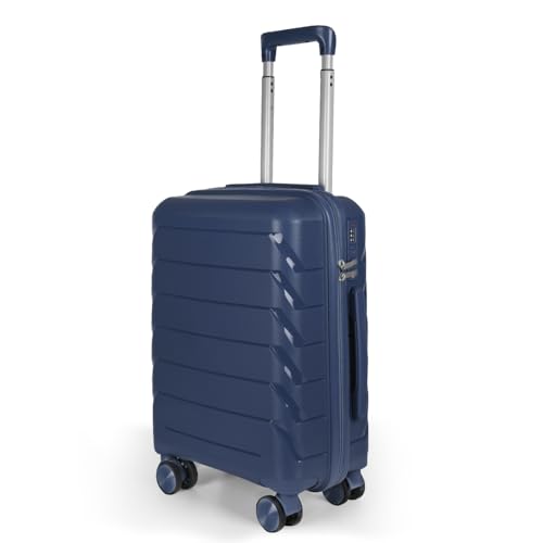 MERCURY TEXTIL- Maleta de Viaje de Cabina con Cierre de Seguridad, Equipaje de Mano Rígido y Resistente de Polipropileno con Ruedas Dobles Giratorias 360º, PP Suitcase. (Linea Azul Marino)