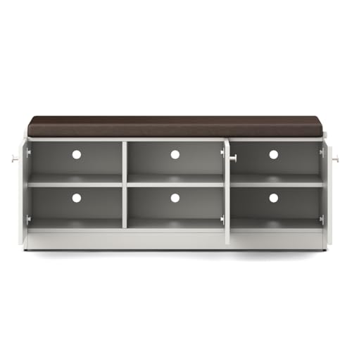 Image of Optima Shoe Rack | Engineered Wood | Frosty White | 6 Shelves | Holds 12 Pairs | Matte Finish | Hinged Doors | Indoor Use | Water Resistant | 3-Year Warranty