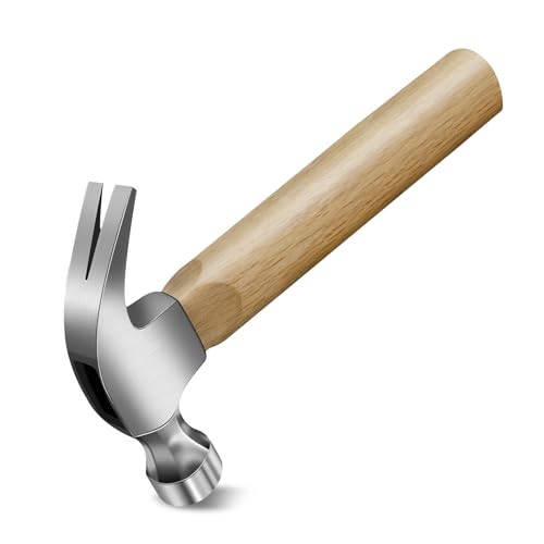 12oz Stubby Claw Hammer 350g, V-Shaped Claw Small Hammer with Wood Handle and Steel Head for Removing Nails and Staples