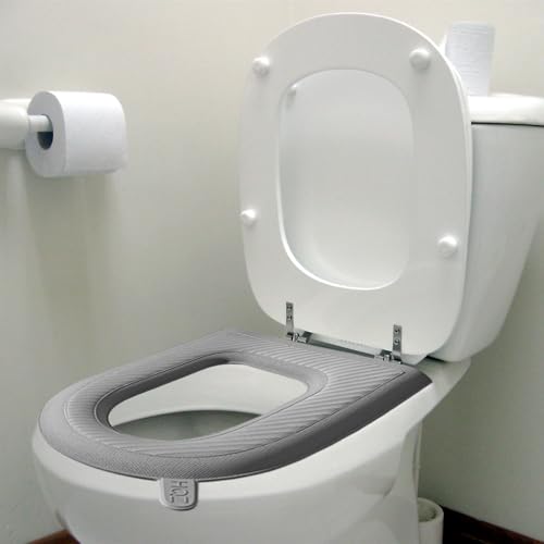 DNCG Toilet Seat Cover, Stretchable Washable Fiber Cloth Toilet Seat Covers, Bathroom Soft Thicker Warmer Seat Cover, Comfortable Toilet Cushion, Padded Toilet Seat Pad For Home Hotel, Gray