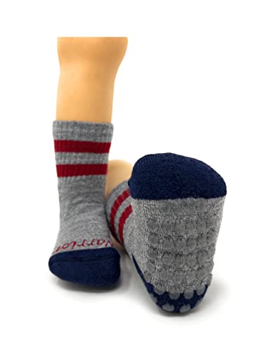 WARRIOR ALPACA SOCKS - Children's Comfort Cushioned Retro Athletic Quarter Crew - Unisex with Non-Skid Appliqués
