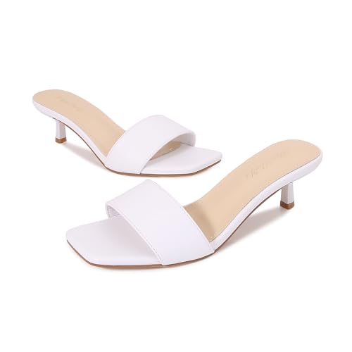 Women's Kitten Heels Sandals Heeled Slides Square Open Toe One Band Slip-On Heeled Mules Low Heeled Sandals for Women3