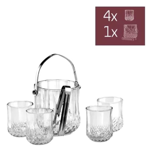 Kit 4 Copos Caipirinha, Drinks, Aperitivos ou Whisky + Balde De Gelo + Pegador De Gelo - Transparent