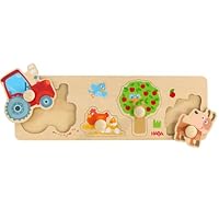 HABA Greifpuzzle Bauernhof – Erstes Holzpuzzle mit großen Knöpfen – Traktor, Apfelbaum & Co. entdecken – Formen zuordnen & Motorik fördern – Für Kinder ab 12 Monaten – 2012172001
