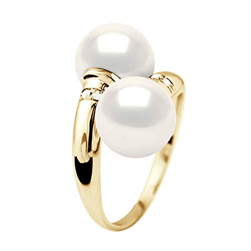 Bague perles de culture eau douce diamants 0,040 Cts bijou femme